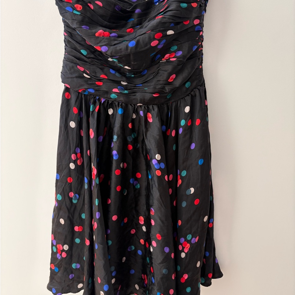 Vintage Halston Heritage Strapless Black Dress with Confetti Colorful Dots